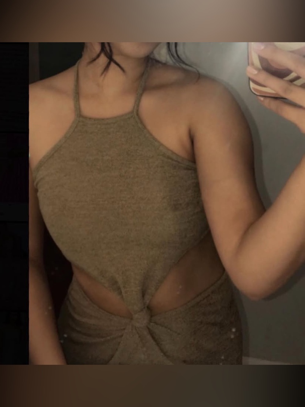 Women's Brown Knotted Halter Dress